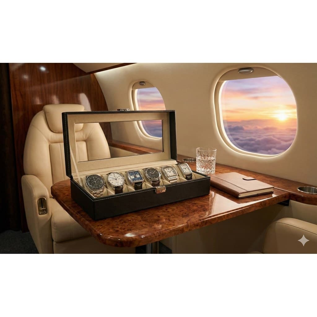 Estojo Porta Relógios Luxo Organizar Com Almofadas Cor Preto