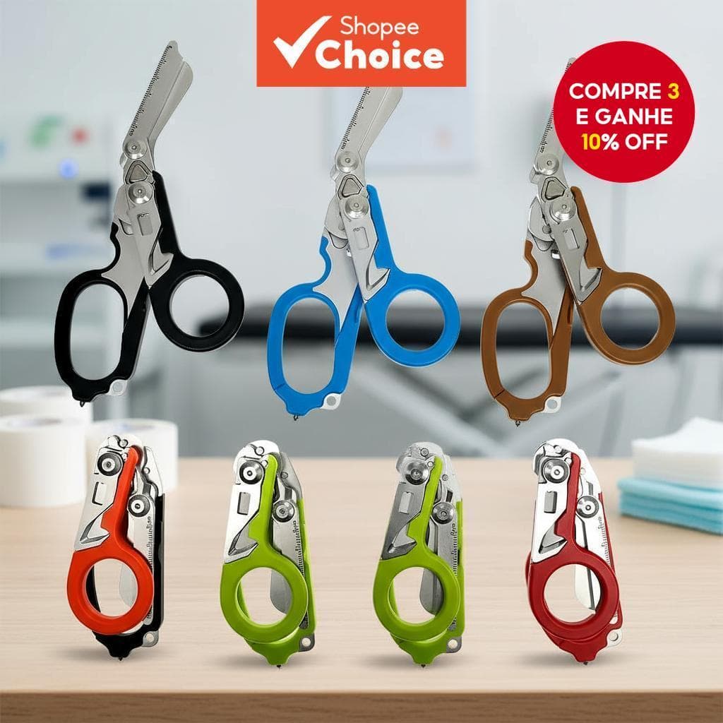  6 em 1 Tesouras de Trauma Raptors Dobráveis com Cortador de Correia e Quebrador de Vidro, Tesouras Médicas de