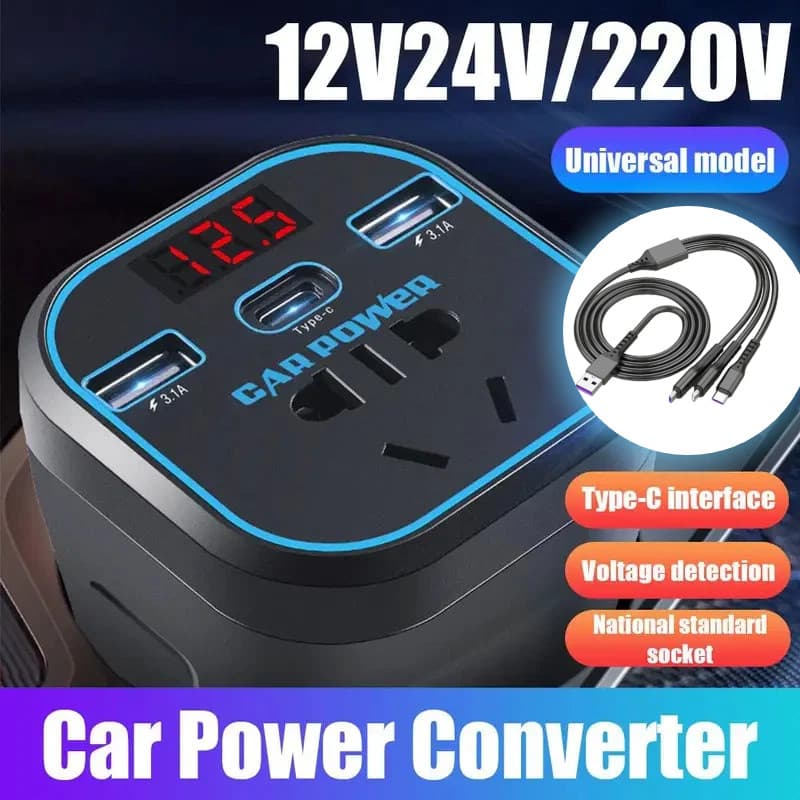 Inversor De Energia Para Carro 12V/24V 110V/220V Conversor Tipo-c Tomada De Carregador Multifuncional 3.1A Rápido De Com