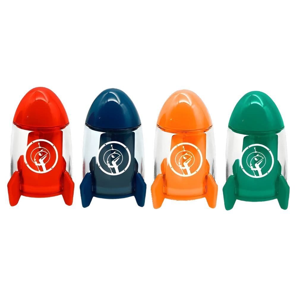 Apontador Foguete com Depósito 1 Furo Dino Space + Mini Borracha - Leo&leo (escolha a cor)
