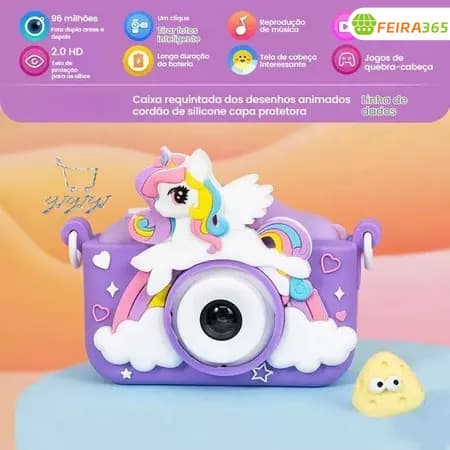 Mini Câmera Infantil Temática Unicórnio com Estojo de Silicone - Diversão com Fotos e Jogos