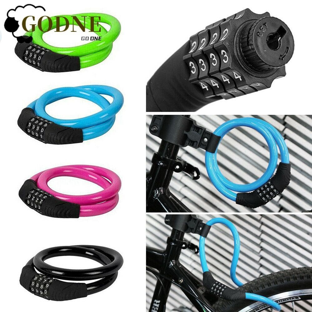 Cadeado De Aço Para Bicicleta Reajustável Com Corrente De Cabo De Número De Combinação GODNESSFO