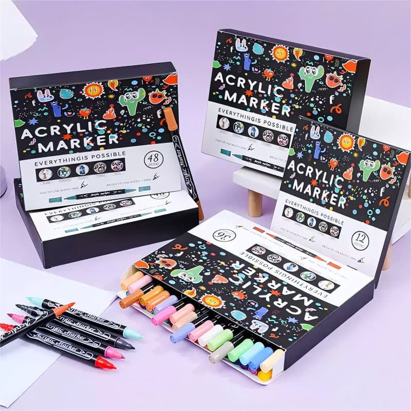 KIT 12/24/36/48Marcador acrílico de duas cabeças à prova d'água de secagem rápida arte infantil dedicada caneta colorida