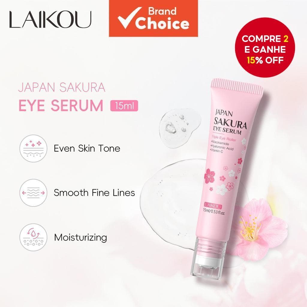 Sérum Essencial para Olhos LAIKOU Japão Sakura 15ml - Remove Olheiras, Reduz Rugas e Anti-Fadiga.