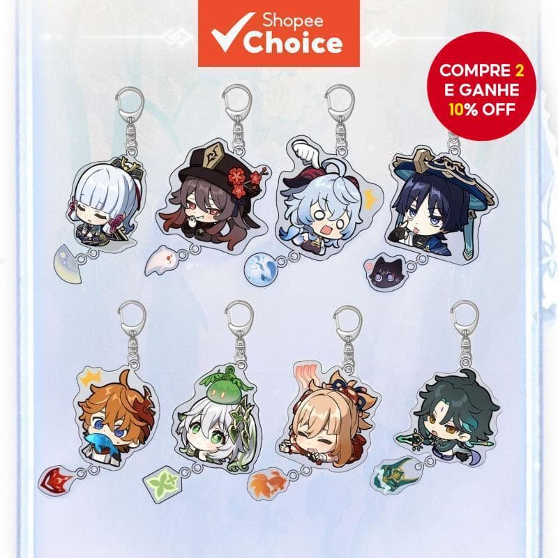 Jogo Genshin Impact Chaveiro Cartoon com Personagens Xiao, Venti e Wriothesley