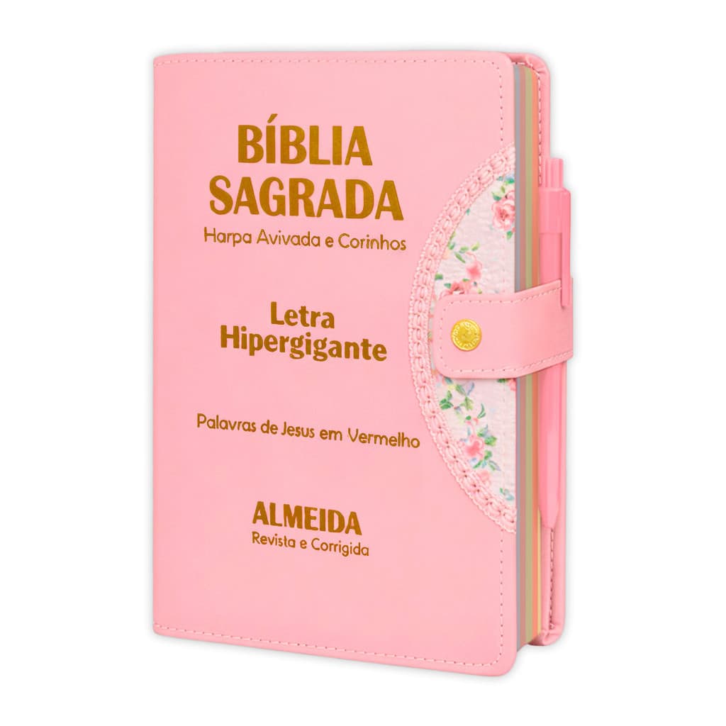 Bíblia Sagrada Letra Hipergigante Rosa com Harpa Completa ARC - Indice por Cores