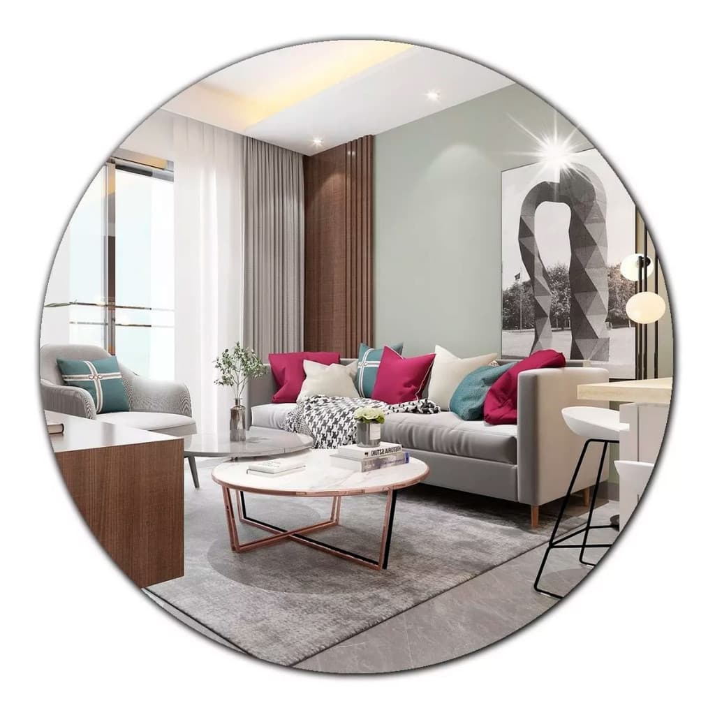 Espelho Decorativo Redondo Lapidado Parede Banheiro Sala Quarto 60cm