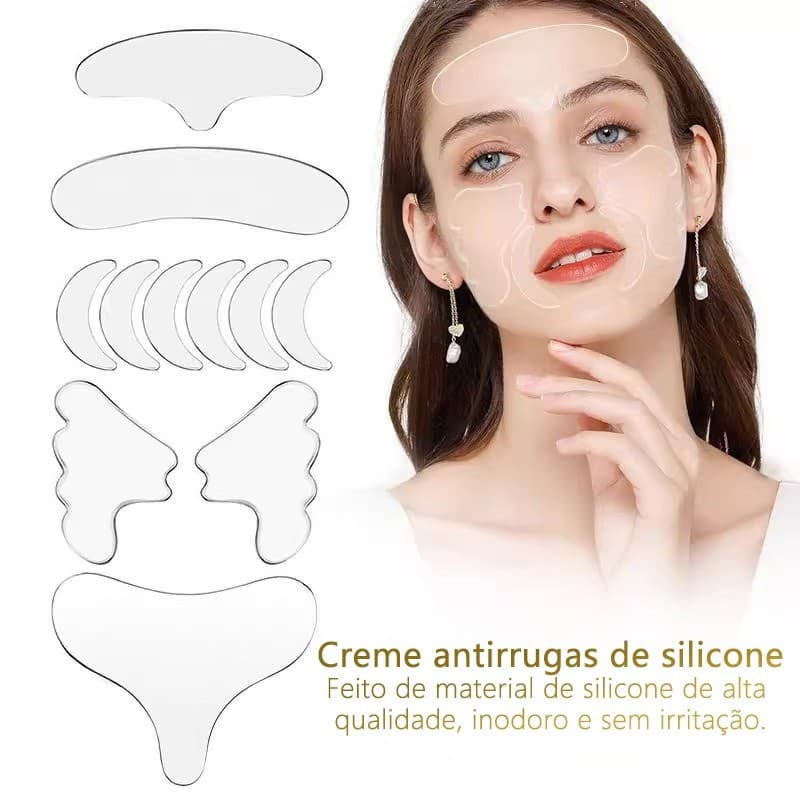 Tapa-Rugas Testa Adesivo Anti-Rugas Rosto Noturno | Silicone Reutilizável | 16 Peças | Suaviza Linhas Finas