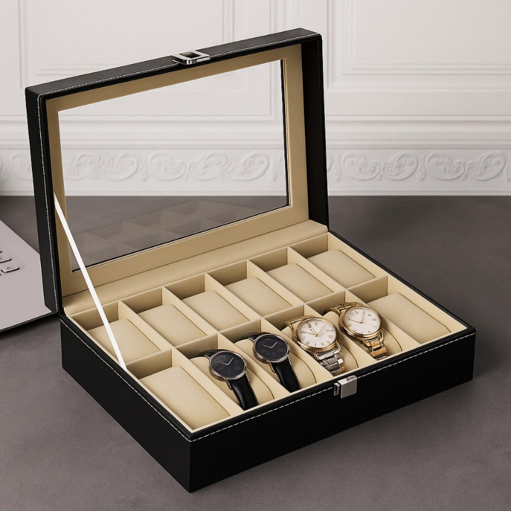 Maleta Caixa Organizadora Porta Relógio - Porta Relógio e Óculos Estojo Para Guardar Relógios, Óculos Organizador Couro