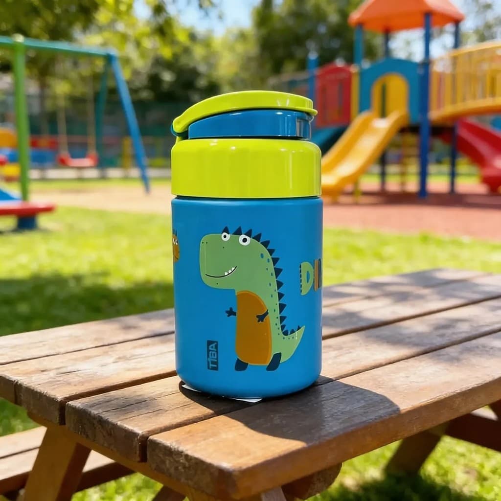 Garrafa de Água Infantil Dino 300ml – Perfeita para Escola, Passeios e Lanche Tiba