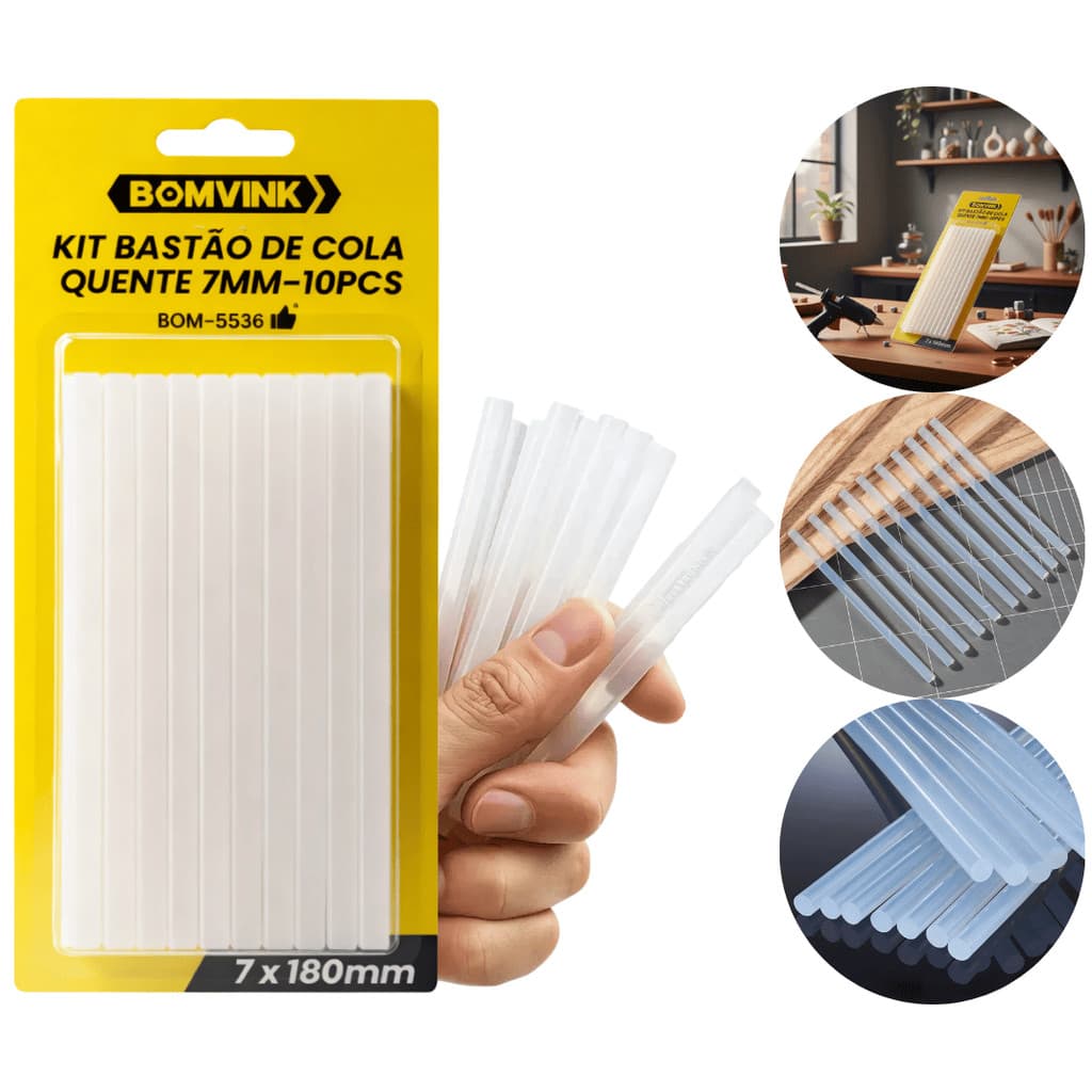 10 Bastão Refil De Cola Quente Fino Transparente Refil 7mm