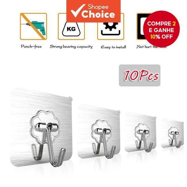 10 Pçs Ganchos Forte Auto Adesivo Gancho Mágico Para Cozinha Banheiro Parede Pegajoso Cabide Carga Pesada Rack Copo Otár