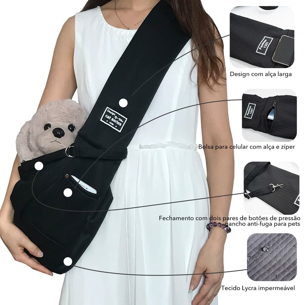 Mochila de Transporte Pet – Bolsa Sling Portátil para Gatos e Cachorros com Alça Ajustável, Viagem e Passeio Confortável