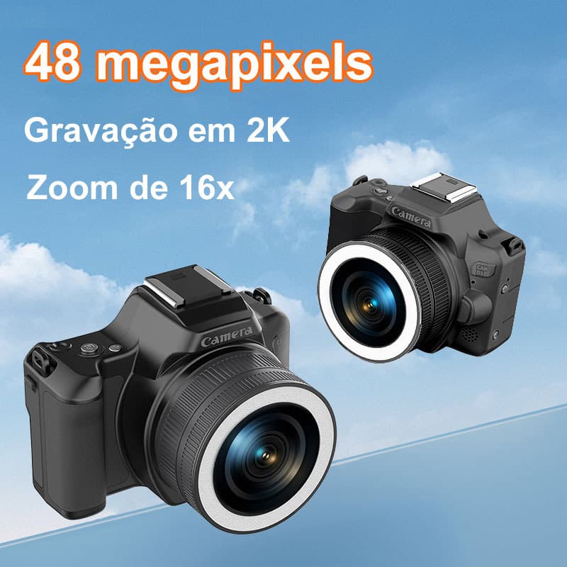 Câmera Digital 48 megapixels 2K Selfie Zoom 16X Com Transmissão OTG De 180 Vlog Cartão de memória
