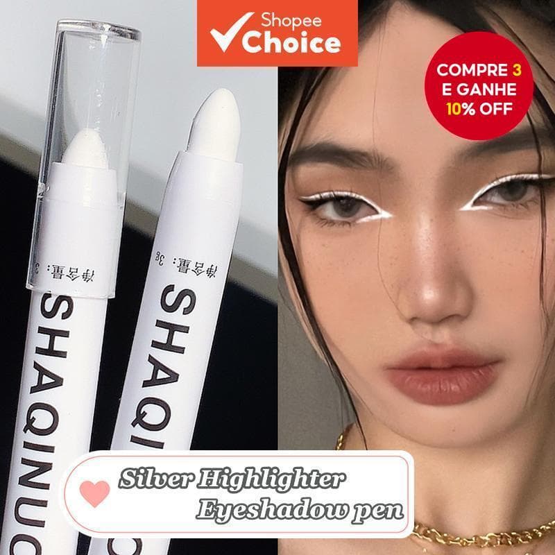 GECOMO Matte Eyeshadow Stick Delineador Branco , Maquiagem Com Caneta Iluminadora Prateada Brilhante