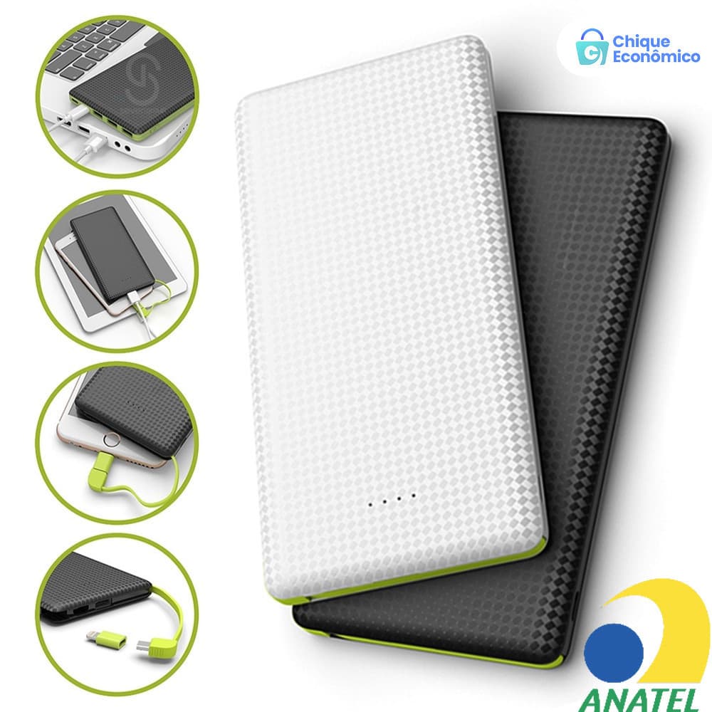 Carregador Portátil Pineng Power Bank 10.000mah com adaptador iPhone,V8