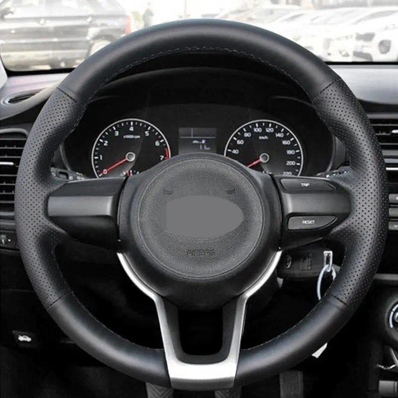 Para Kia Rio5 2019 K2 Picanto Manhã Rio 2017-2019 DIY Costurado À Mão Preto Hige Macio Couro Falso Capa De Volante Do Ca