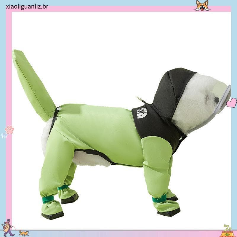 Capa de chuva travável para cachorro, cor contrastante, borda fosca, cauda transparente, pelúcia, pequeno, médio porte, 