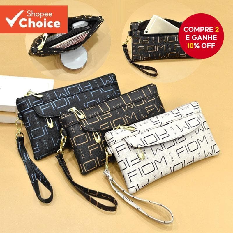 Moda Feminina Carteira Longa Multifuncional com Grande Capacidade e Bolsa de Pulso para Celular