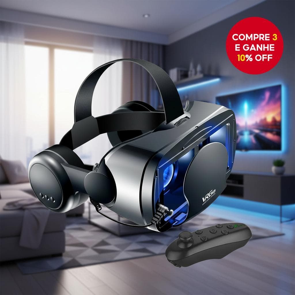  Óculos de Realidade Virtual 3D para Smartphone, Capacete, Binóculos, Controles e Áudio Inclusos
