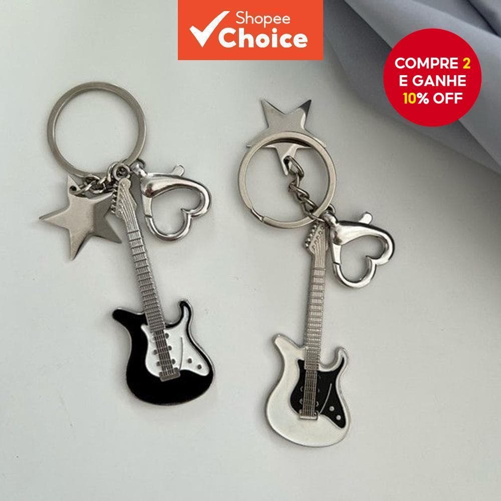 Chaveiro Com Pingente De Guitarra E Estrela Y2K Era-Acessório Fofo Legal Para Casais , Enfeite De Bolsa Do Milênio