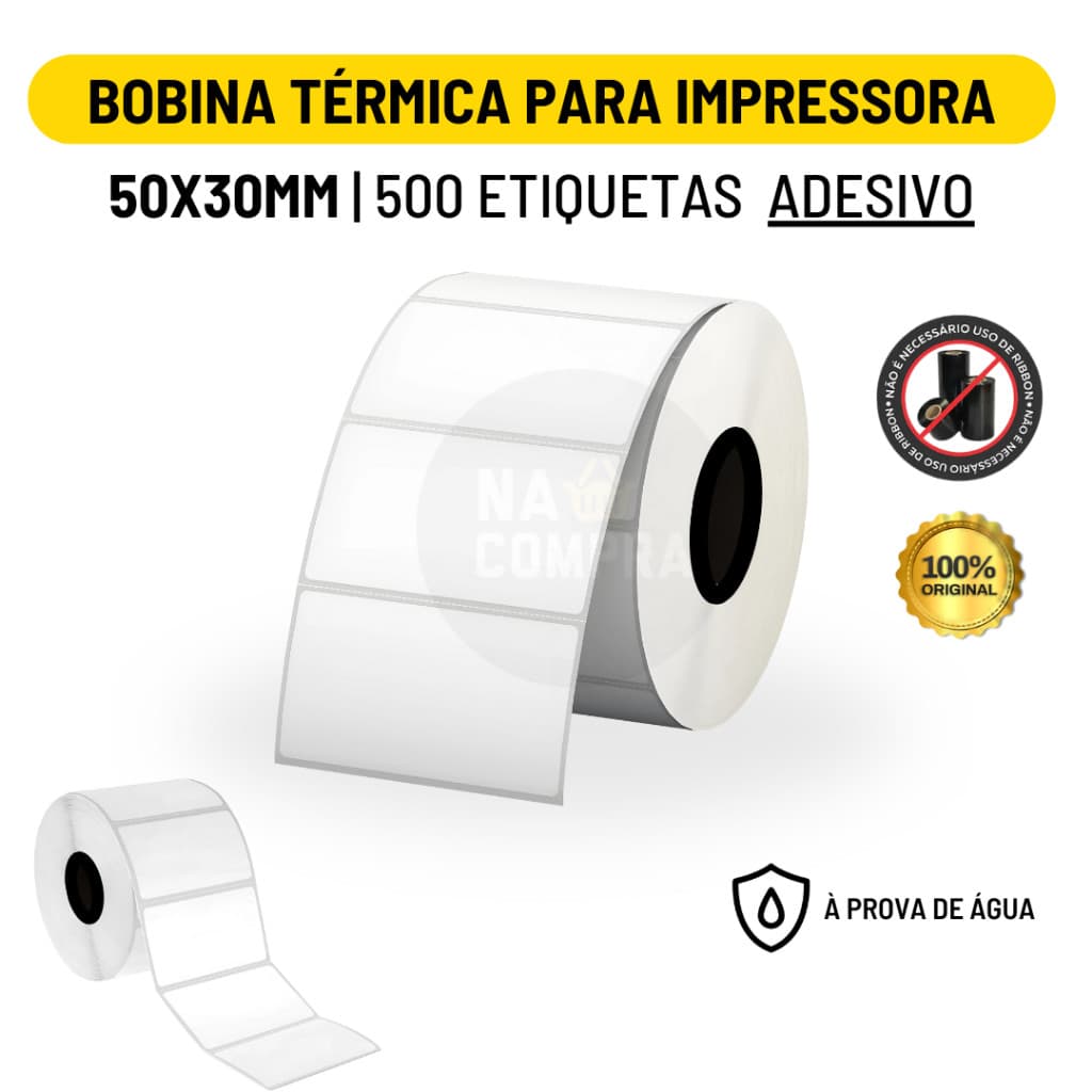 Rolo Etiqueta Adesiva 50x30mm 5x3cm (1 coluna) Impressora  Térmica 10 Metros 500 Etiquetas