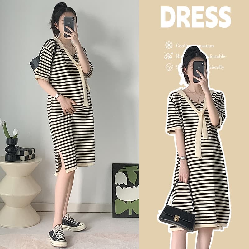 Vestido de verão para maternidade 2026, novo estilo, roupa para gravidez, estilo ocidental, elegante, manga curta, saia 