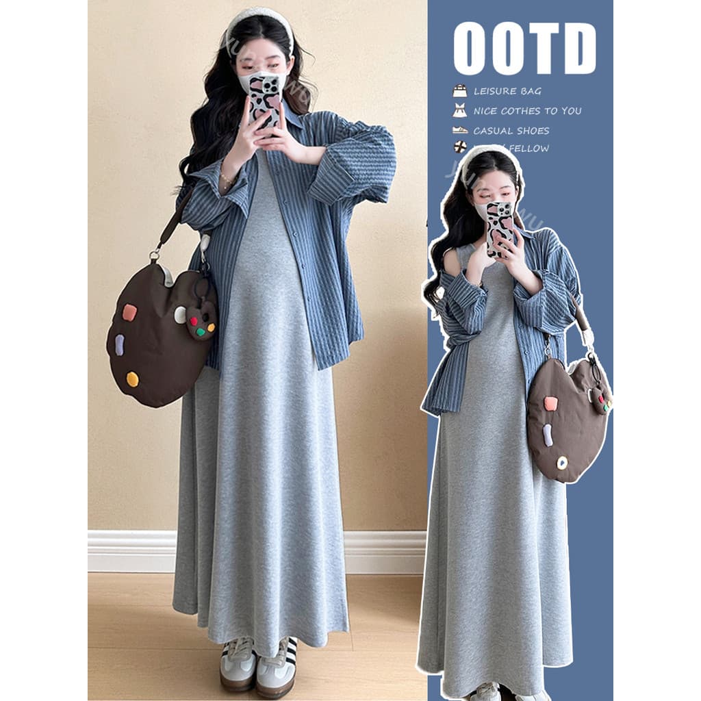 Roupa de maternidade primavera wear 2026 novo estilo vestido gravidez usar camisa colete saia estilo ocidental não olhar