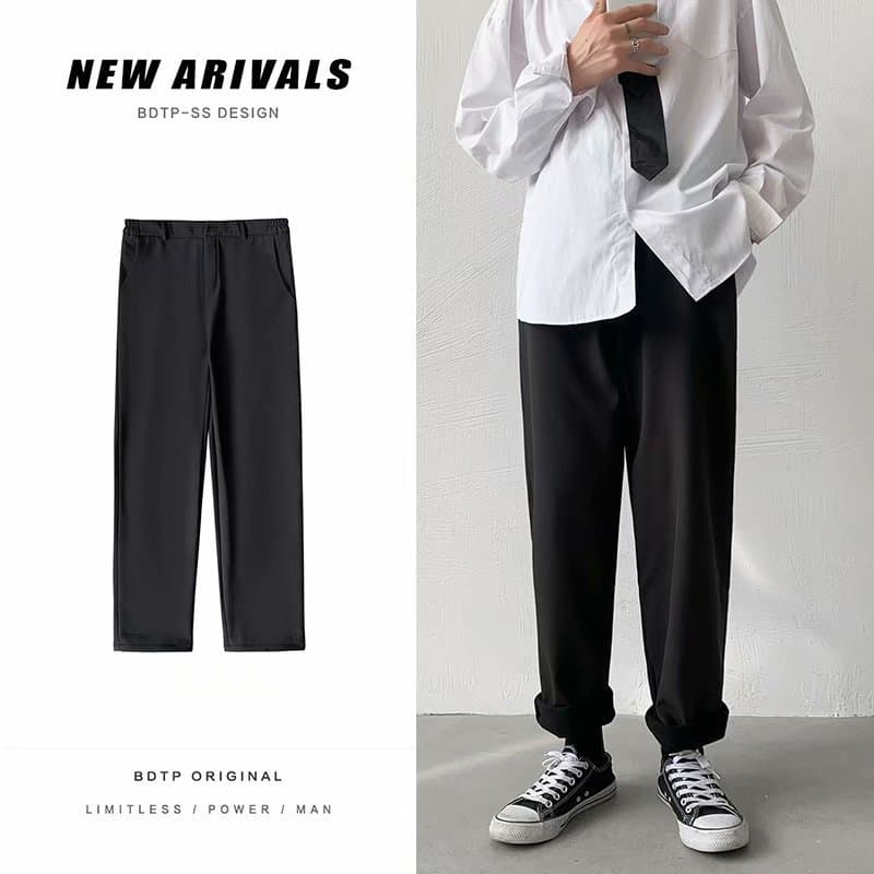 Primavera verão rufião bonito tornozelo comprimento calças masculinas em linha reta solta na moda versão coreana Design 