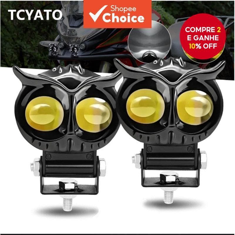 Foto Mini Coruja Motocicleta LED Luz De Condução | Feixe Alto E Baixo Cor Dupla 6000K Branco Âmbar 3000K Super Brilhante