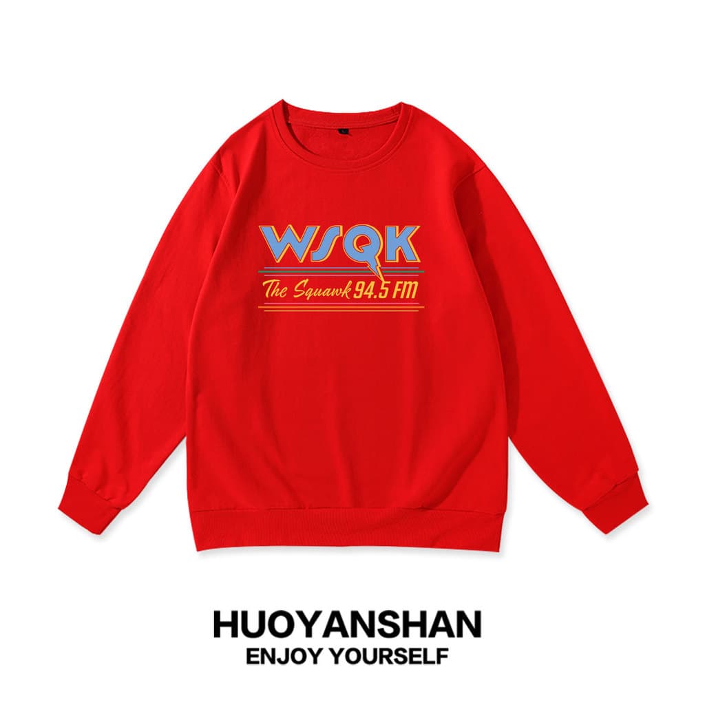 Pronto Estoque Stranger Things Masculino E Feminino Hawkins Estação De Rádio WSQK Casal Casual Solto Carta Estampa Gola Vermelho