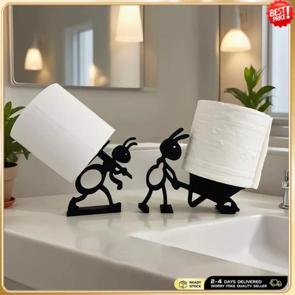 Suporte Papel Higiênico Engraçado Conjunto  Banheiro Independente Rolo  Formiga Preto Dispensado