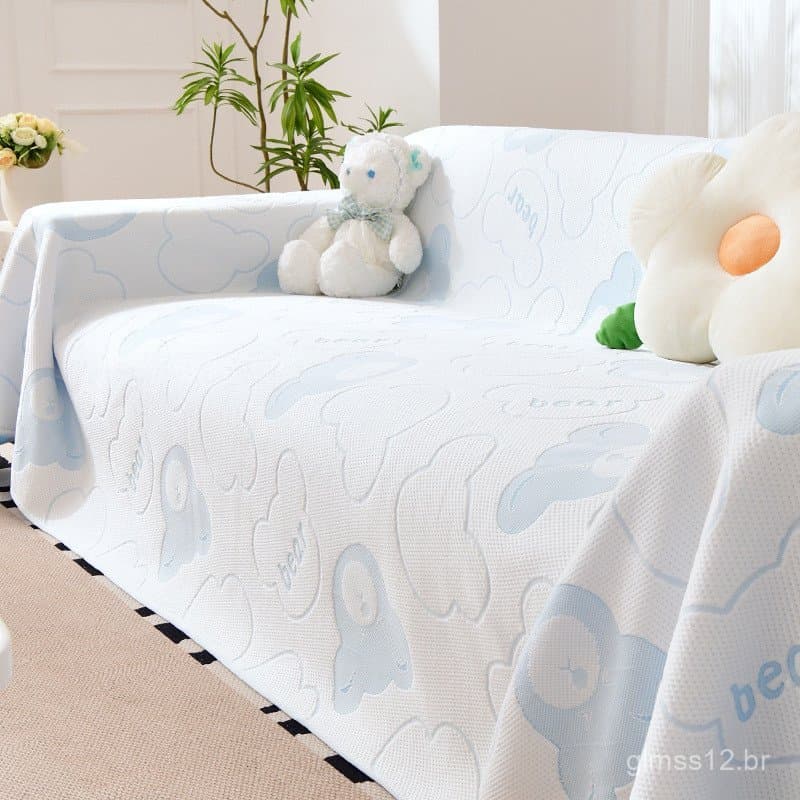 Almofada de Sofá de Verão 2024, Tapete Refrescante de Seda Gelada com Estampa de Desenho Animado para Sala de Estar, Cap