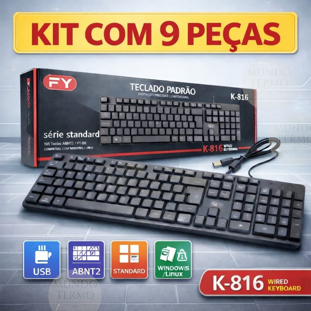 Kit 3/5/7/9 Teclado para computador com Fio Usb Abnt2 português notebook Home Office Escola Trabalho