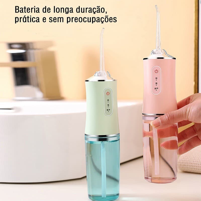 Jato de Água Oral 3 Modos, Bocal 360°, Tanque 220ml, Limpeza Profunda com Alta Eficiência