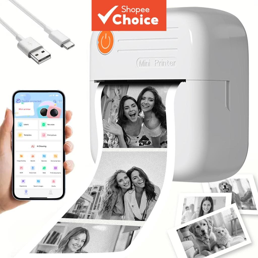  Mini Impressora de Etiquetas Térmicas - Impressora de Fotos Portátil, Máquina de Criação de Etiquetas e Fotos,