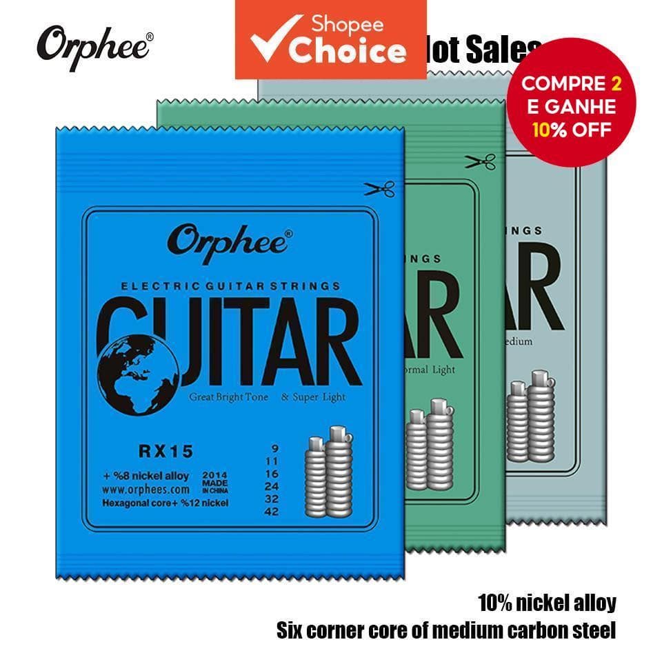 Orphee Cordas Para Violão Elétrico Modelo RX15 RX17 RX19 De Alta Qualidade Em Aço Niquelado Super Leve