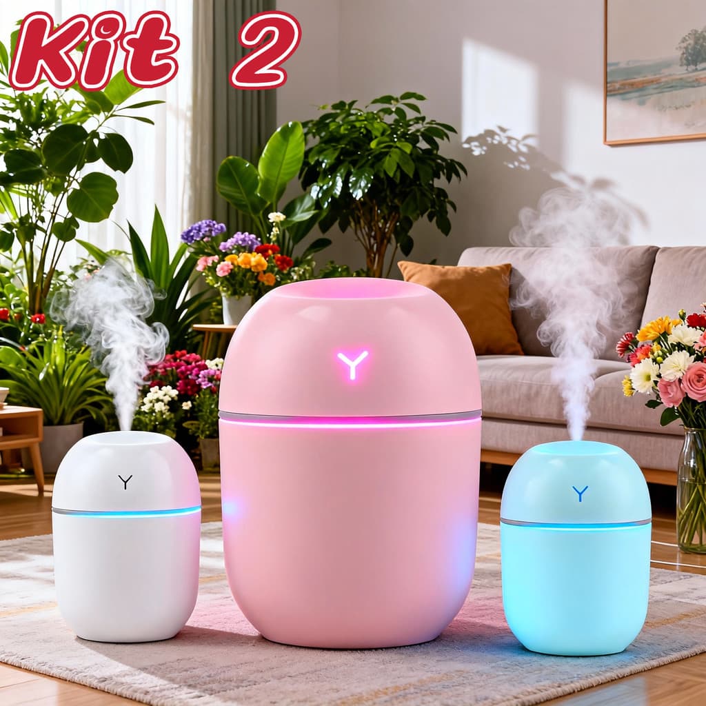 Kit 2 Umidificador de Ar Egg 200ml Difusor Aromaterapia LED Purificador Casa Escritório Escola