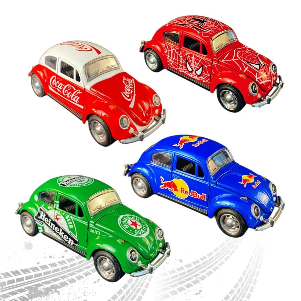 Fusca De Fricção 1:32 Colecionável de Metal Edições Especiais Coca Cola Red Bull Heineken