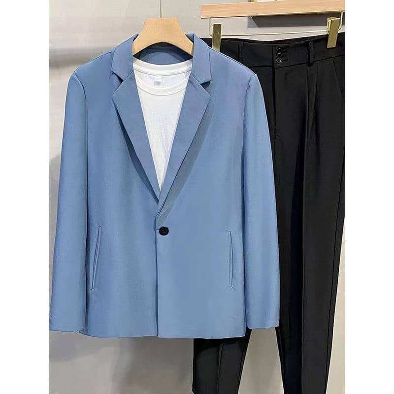 Lago azul pequeno terno masculino ins versão coreana moda magro-ajuste rufião bonito terno jaqueta masculino britânico A