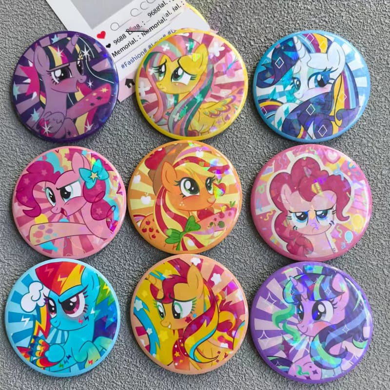 58mm Broches My Little Pony Holográfico/Fluttershy/Rainbow Dash/Pinkie Pie/Rarity/bottons/pins/anime/badge/Distintivo