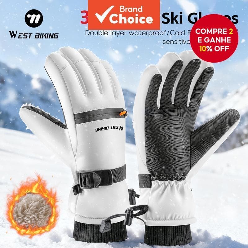  WEST BIKING Luvas de Esqui de Algodão 3M Dupla Camada Impermeável Resistente ao Frio -40°C Tela Sensível ao Toque Esqui