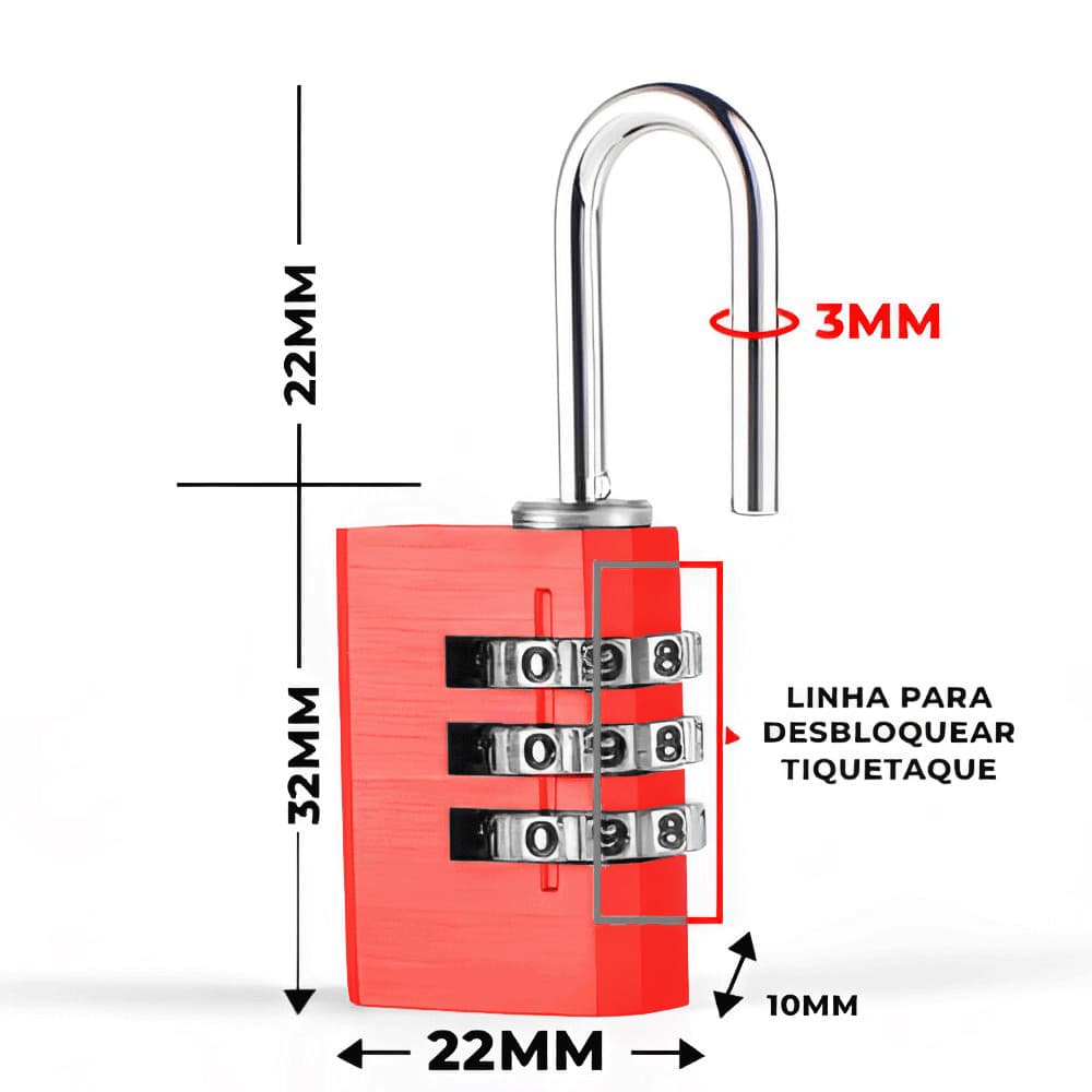 Cadeado com Senha Mala Mochila Vermelho - CDMVE30001