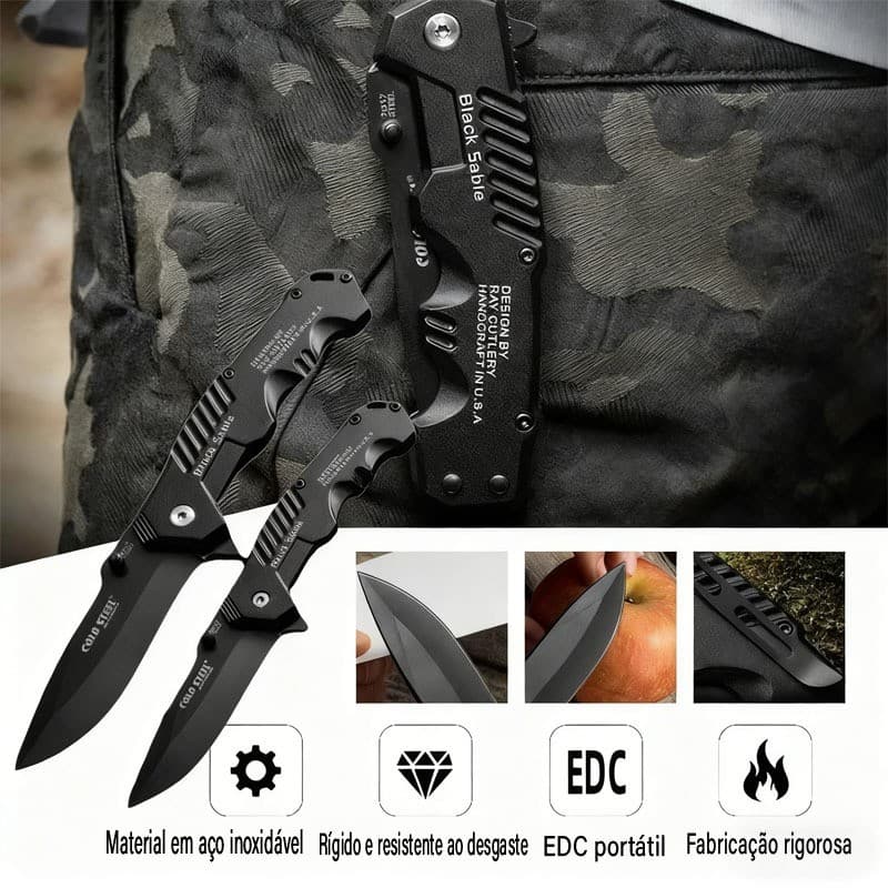 Canivete de Bolsa Aço Preto Faca de cozinha para frutas Para Cozinha Pesca Camping Sobrevivência