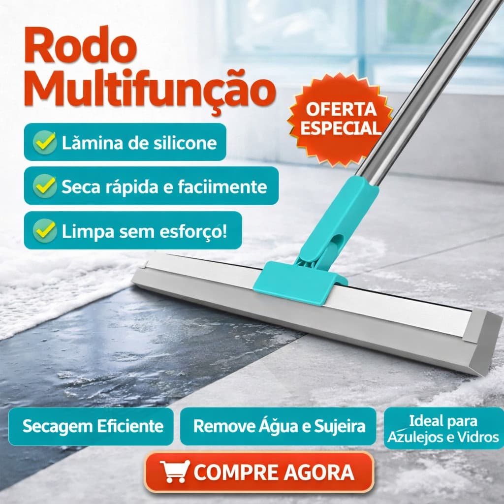 Rodo Mágico De Silicone Com Gancho – Seco E Molhado, Para Piso E Vidro, Dupla Função