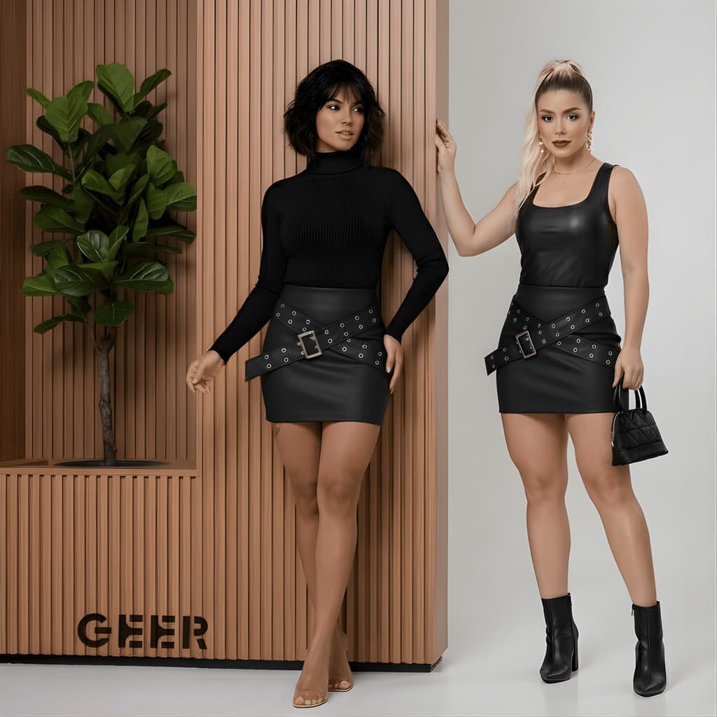 Short Saia Mini com Cinto em X e Short Interno Neopreme Modelador GEER