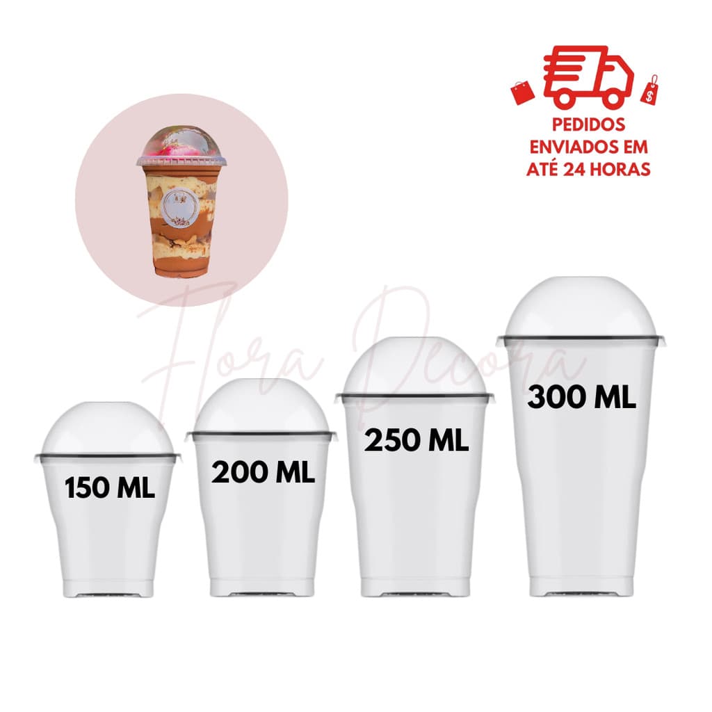 100 Copo com Tampa Bolha Doces Mousse Bolo Felicidade 150, 200, 250, 300 ml