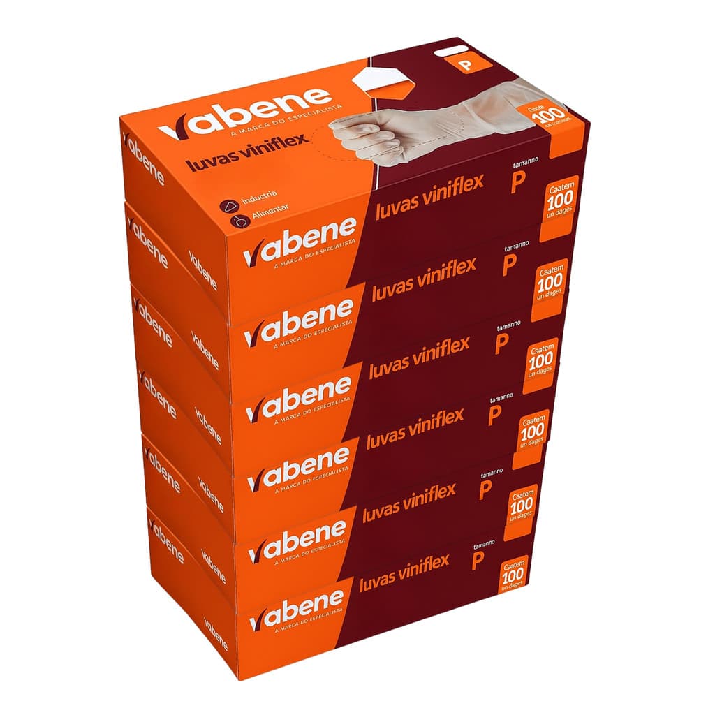 500un Luva Viniflex Transparente Sem Pó Descartável P M G GG Marca Vabene