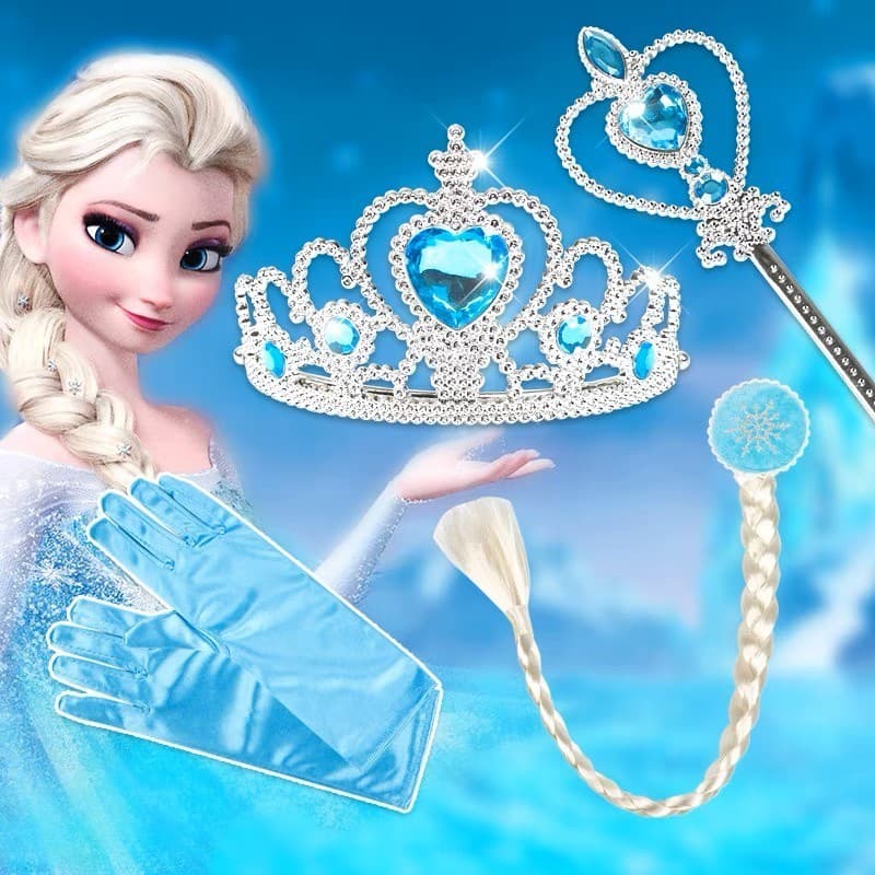 Conjunto Frozen coroa varinha trança luvas Elsa Anna roupas infantis menina princesa acessórios infantil