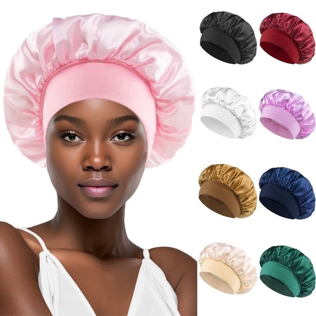 Touca/Gorro de Dormir de Cetim com Aba Faixa Larga Gigante Cabelo Anti Frizz Toca Head LULU